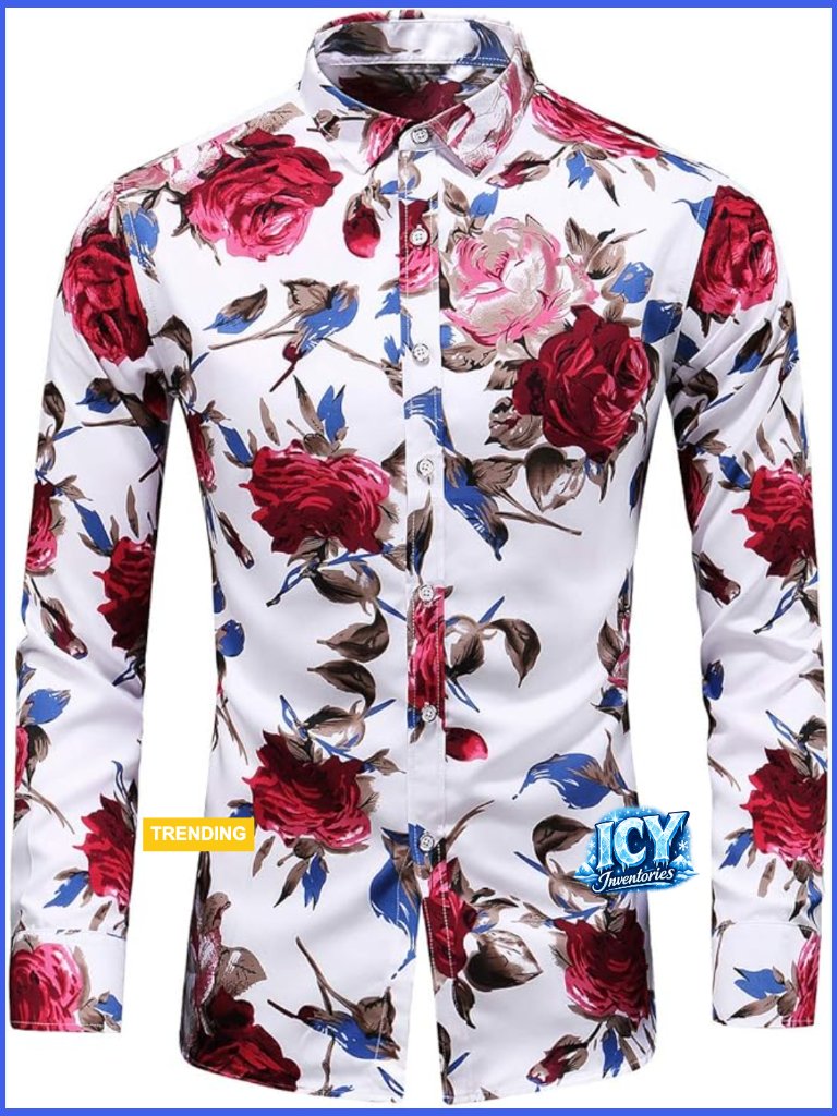 Slim Fit Floral Printed Button-Down Dress Shirt